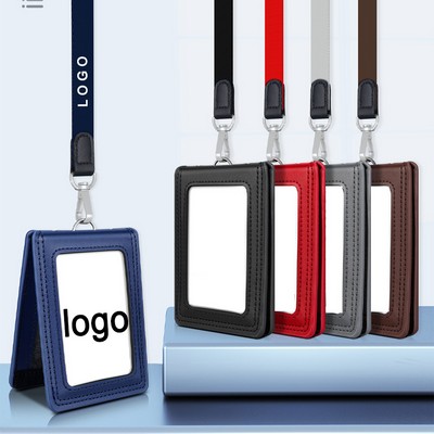2 Sided PU Leather College ID Badge Card Holder 4"L x 3"W