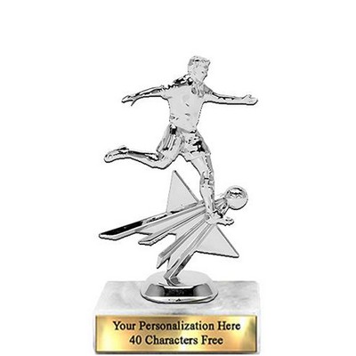 Trophy 7", 2X3 White Marble Base, Star Figure Male Soccer - Silver