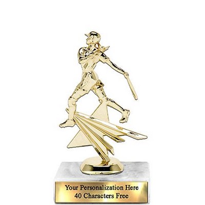 Trophy 7", 2X3 White Marble Base, Star Figure Softball - Gold