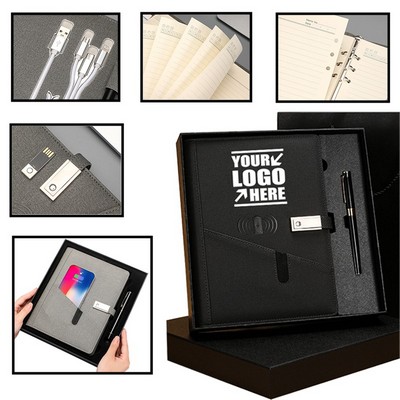 Gift Set /8000Mah Charging Journal Notebook & Pen And 16G Flash Drive