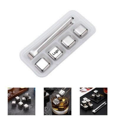 4 Pcs Stainless Steel Dice-Shaped Ice Cubes Sets With Metal Clips