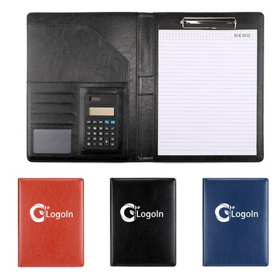 PU Leather Portfolio Memo Organizer with Card Holder Calculator