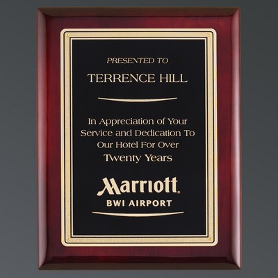Rosewood Piano Finish Plaque, Textured Black LaserFX® Plate w/Florentine, Small (7"x9")