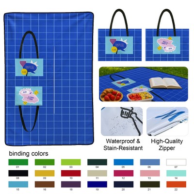 2in1 Full-color Sublimated Folded Portable Picnic Blanket/Tote Bag