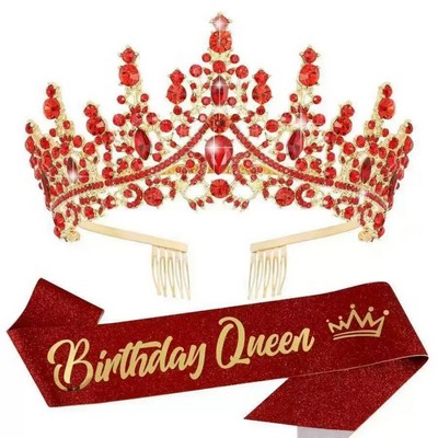Sparkling Alloy Rhinestone Crown Set with Belt for Girls Birthday and Bridal