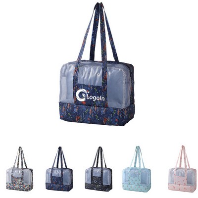 Large Mesh Beach Tote Bag with Zipper for Travel Vacation