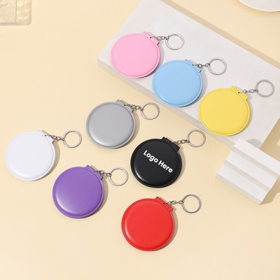 Double Sided Round Leather Makeup Mirror with Key Chain