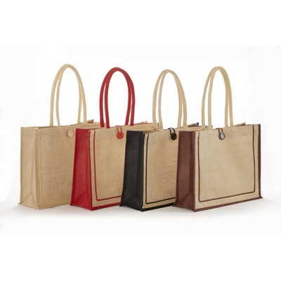 Jute Bag With Cotton Handles And Button Loop Closure
