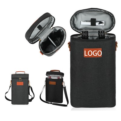 Portable Two Bottle Wine Tote Bag with Handle and Shoulder Strap