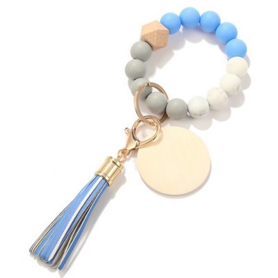 Silicone Beads Wood Keychain