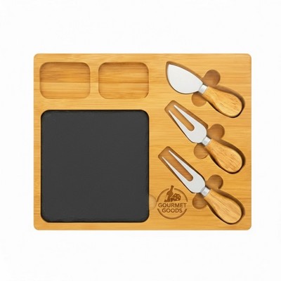 Bamboo Slate Charcuterie Board Set with Knives