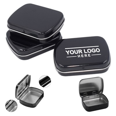 Portable Black Metal Hinged Mini Tin