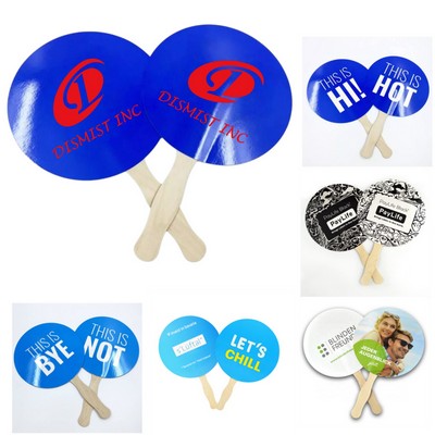 Round Shaped Wood Handled Advertising Hand Fan