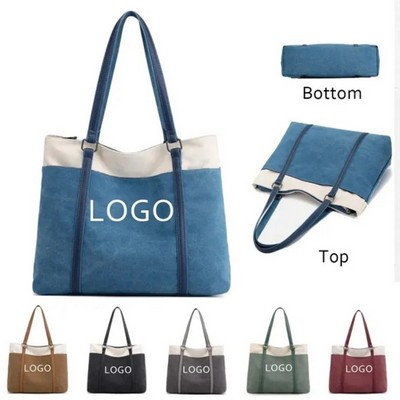 Lightweight Laptop Tote Bag Splice Canvas Handbag