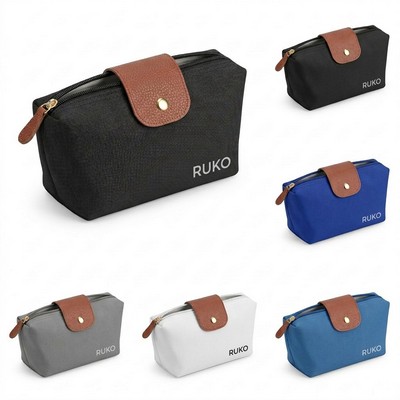 Saratoga Compact Toiletry Cosmetic Bag with Leather Tab Accent
