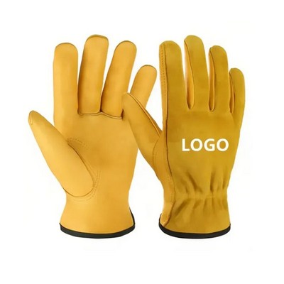 Leather Work Gloves Flex Grip Tough Cowhide Gardening
