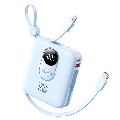 Palm Sized Mini Portable Charger with Built in Cables LED Display, Mini Power Bank 10000mAh