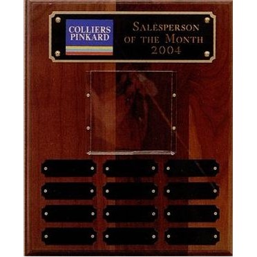 Simulated Walnut Perpetual Plaque w/ Photo Mount & 24 Plates (12"x15")