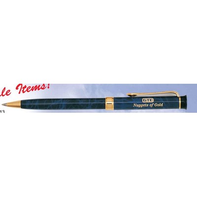 Monogram Dark Blue Marble Solid Brass Pen