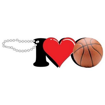 I Love Basketball Promotional Key Chain w/ Black Back (2 Square Inch)