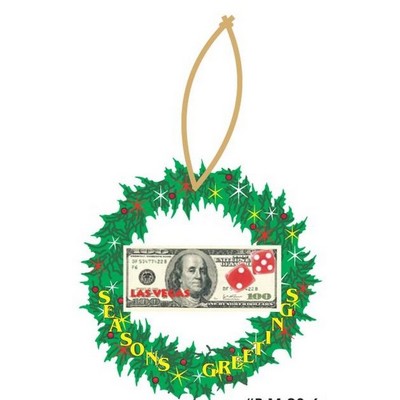 Las Vegas Dice $100 Bill Wreath Ornament w/ Black Back (4 Square Inch)