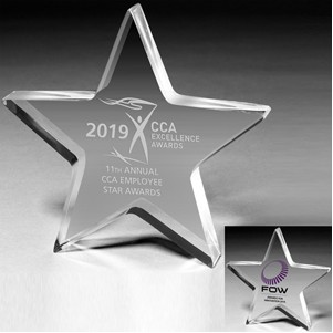 3/4" - Star Acrylic Paperweight - 5" x 5" x 3/4" - 2049L (Laser)