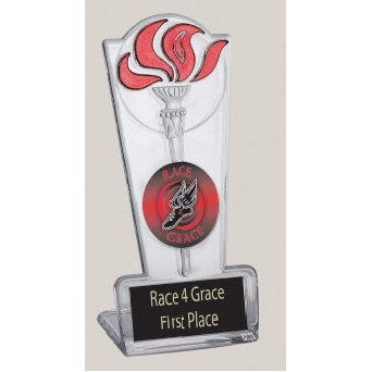 8" Clear/Red Lucite Star Torch Award w/DCP or Flexibrass