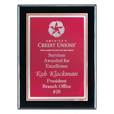 Plaque - 9"x12" Piano Wood Plaque w/ Burgundy Florentine Plate (7"x10")