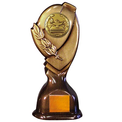 Stock Classic 10" Trophy with 2" Lamp of Knowledge Coin and Engraving Plate