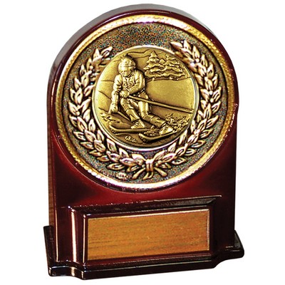 Stock 5 1/2" Medallion Award With 2" Skiing Coin and Engraving Plate