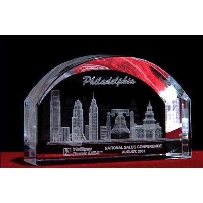 3-D Crystal Philadelphia Skyline in Arch Award w/Customization (4")