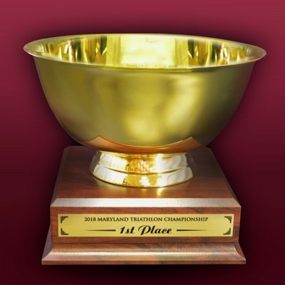 12" Gold revere bowl on walnut base