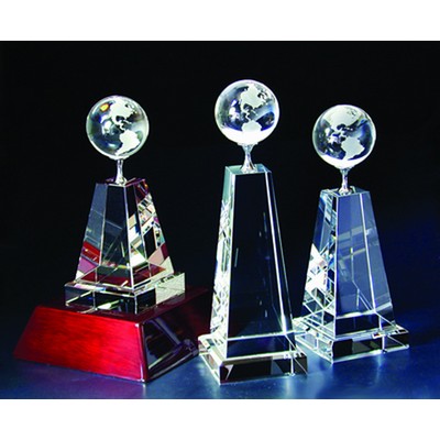 Globe Tower Optical Crystal Award/Trophy 9.5"H - Variant C