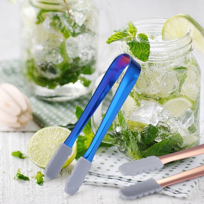 5.1" 304 Stainless Steel Ice Tongs w/Silicone (Blue & Purple)