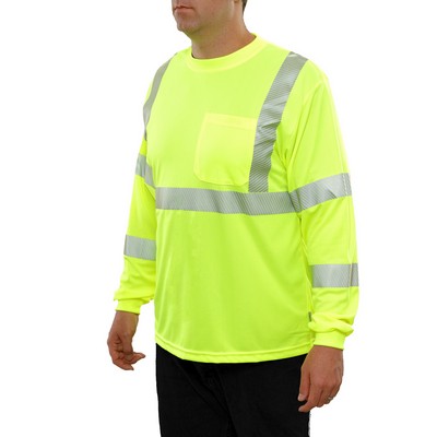 Reflective Apparel™ EcoChill Birdseye® Knit Long Sleeve Pocketed T-Shirt Fluorescent Yellow-Green