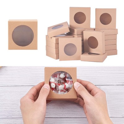 3 x 3 x 1.2" Round Clear Window Kraft Square Paper Box