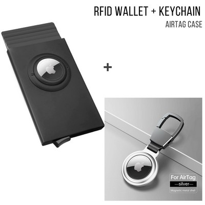 Slim Rfid Wallet + Keychain W/ Air Tag Holder Kit