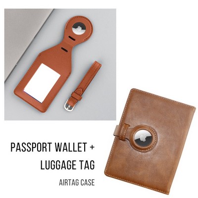 Rfid Passport Wallet + Luggage Tag W/ Air Tag Holder Kit