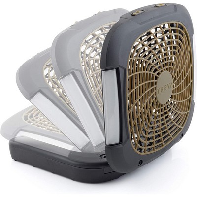Treva 10-Inch Portable Desktop Air Circulation Battery Fan, 2 Speed, Compact Folding & Tilt Design.