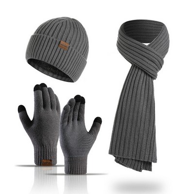 Warm Knit Themal Gloves Long Scarf Set