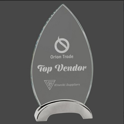 8.5" Oval Platinum Glass Award w/ Metal Arch Base
