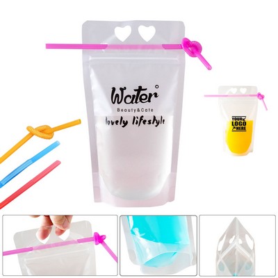 350Ml Portable Drinking Pouch w/Straw