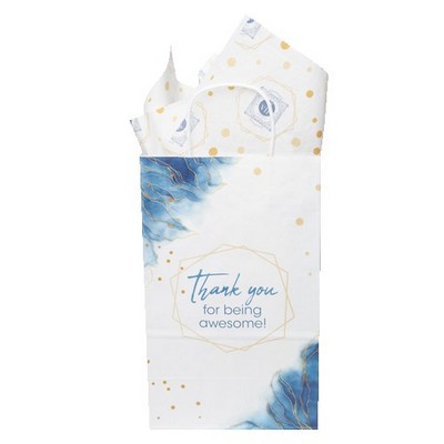 13.375" White Red Handle Shopper with Tissue Paper Bundle