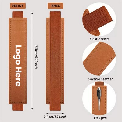 Adjustable Elastic Band PU Leather Pen Holder