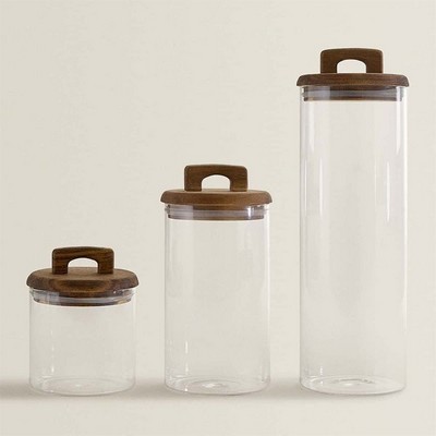 1400ML Airtight Glass Food Storage Organization Containers Glass Spice Jars with wooden Lids