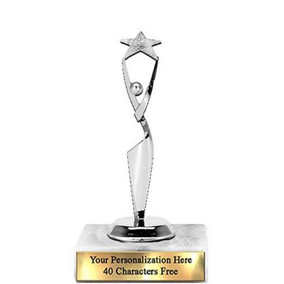 Trophy 7", 2X3 White Marble Base, Reach For The Stars - Silver