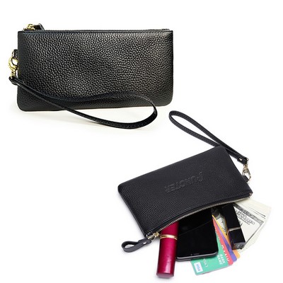 Leather Wristlet Wallet Zippered Clutch Purse