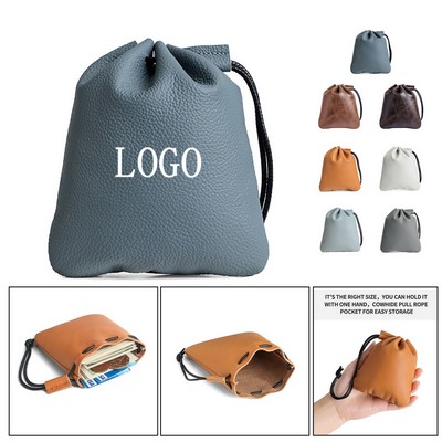 Genuine Leather Drawstring Coin Pouch