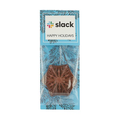Belgian Chocolate Holiday Icons in Billboard-Style Header Bag with Dark Chocolate Snowflake