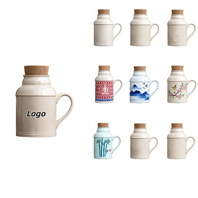 Ruyao Ceramic Covered Travel Mug with Handle for Hot Beverages